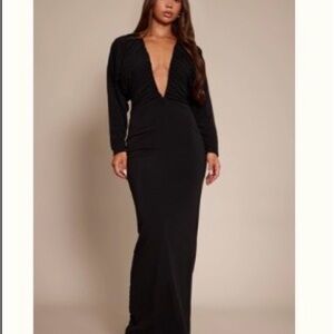 PrettyLittleThing Black Plunge Maxi Dress